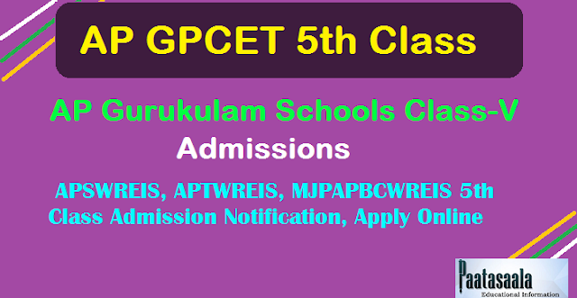AP GPCET 5th Class Entrance Test 2024 Gurukula Paatashaala APSWREIS, APTWREIS, MJPAPBCWREIS Admission Notification, Apply Online